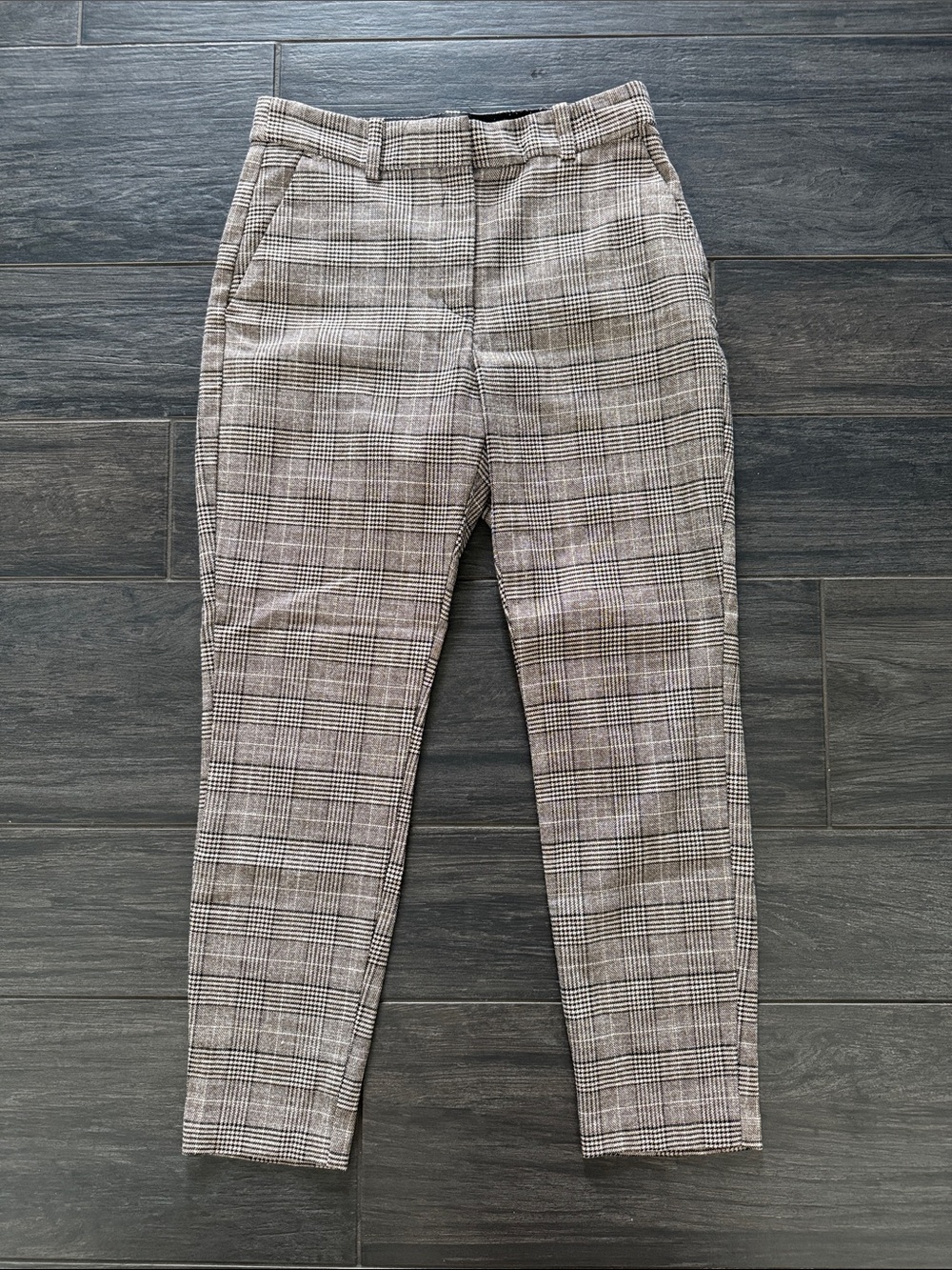 H&M Plaid Straight Leg Pants in Neutral Check